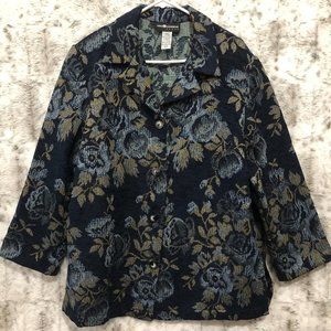 Sag Harbor Jacket Womens 16W Blue Floral Tapestry Unlined